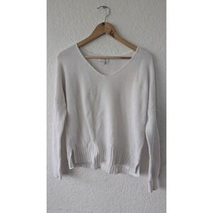 Lucky Brand V Neck Textured Knit Sweater Cream Women's Small